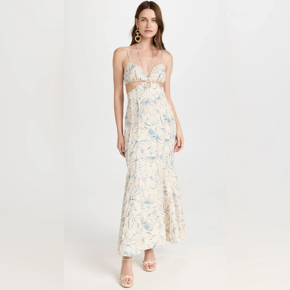 Significant Other Anita Dress Sleeveless Maxi Floral Size 4 Blue Beige - Picture 7 of 16